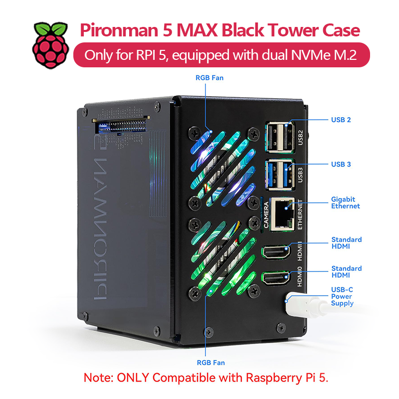 피론맨 5 MAX, 라즈베리 파이 5용 블랙 타워 케이 - Argon One V3 M.2 Nvme Case 리뷰 및 가격